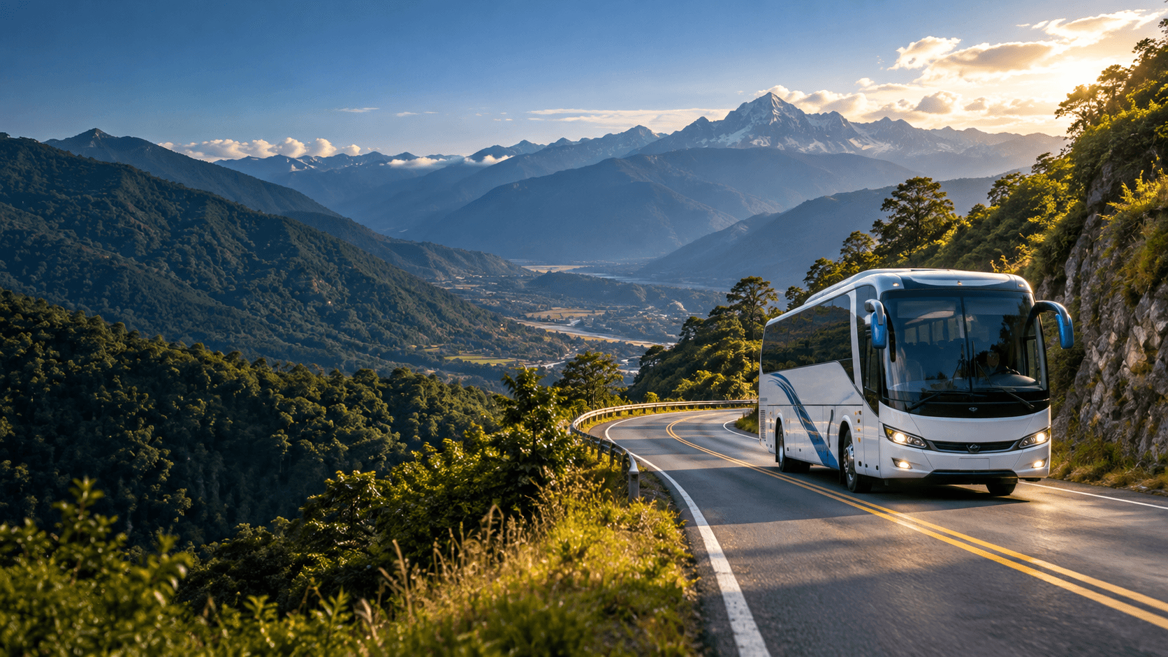 Bus viajando por una carretera de montaña en Bolivia